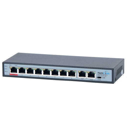 MaxLink PSBT-10-8P-250 PoE switch, 10x LAN/8x PoE 250m, 802.3af/at/bt